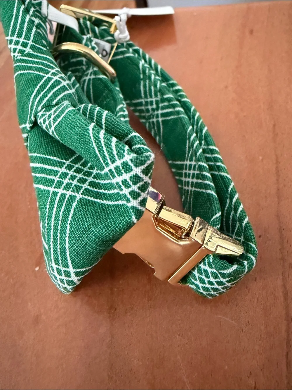 The Foggy Dog Green Plaid Dog Collar Bow XS